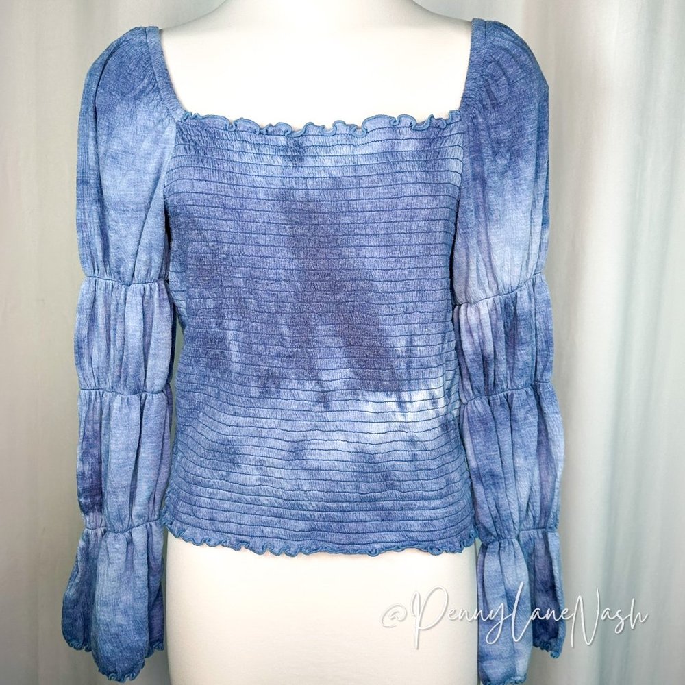 Rewash Blue Tie-Dyed Smocked Ruffle-Trimmed Top - Picture 4 of 10